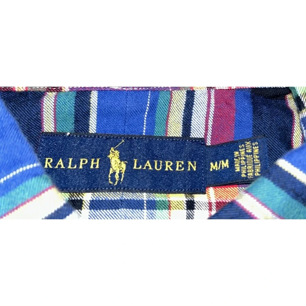 Polo‎ Ralph Lauren Multi Colored Plaid Flannel Meds Medium Long Sleeve Button Up